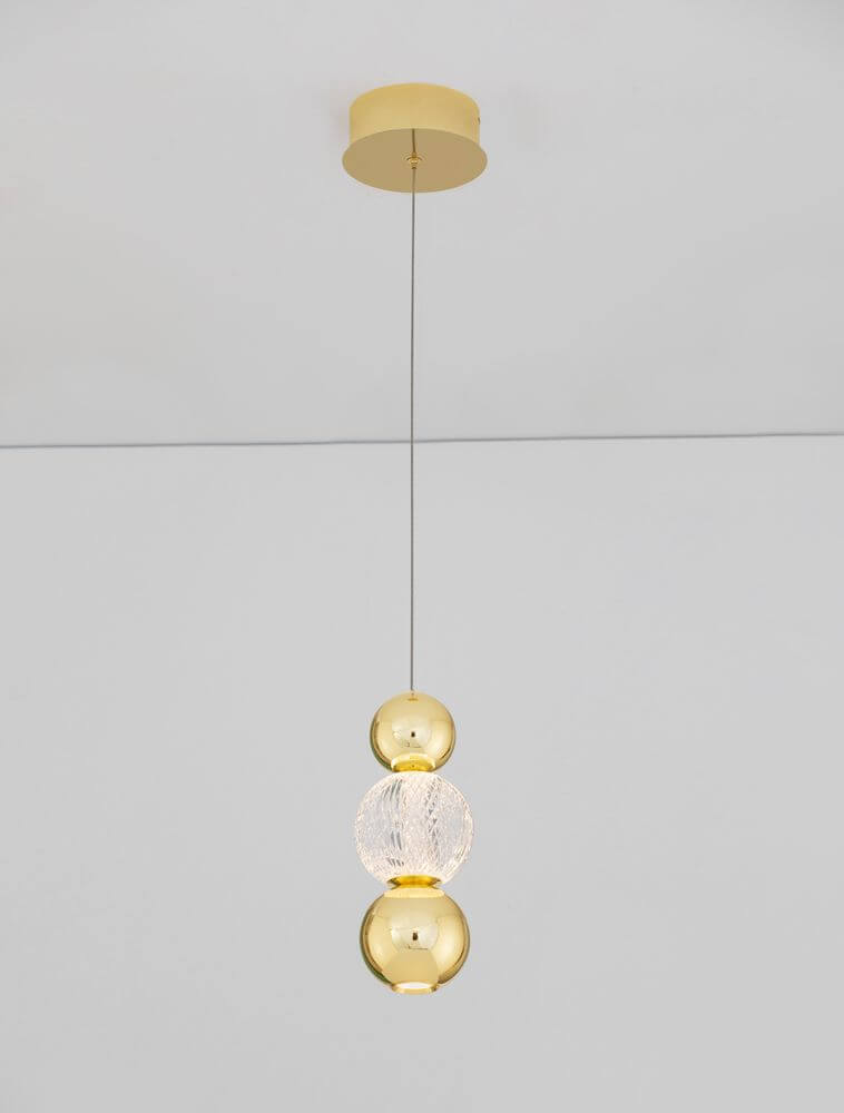 Brille LED Pendelleuchte Ø 14cm 3200K Gold mit modernem, glamourösem Design und elegantem Licht.