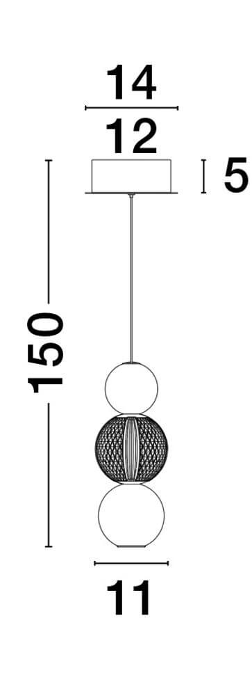 Brille LED Pendelleuchte Ø 14cm 3200K Gold - technische Zeichnung mit Maßen.