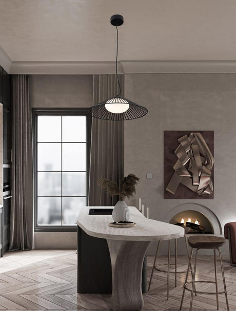 Brume LED pendant light 3000K black in a modern kitchen interior with elegant design and minimalist aesthetics.