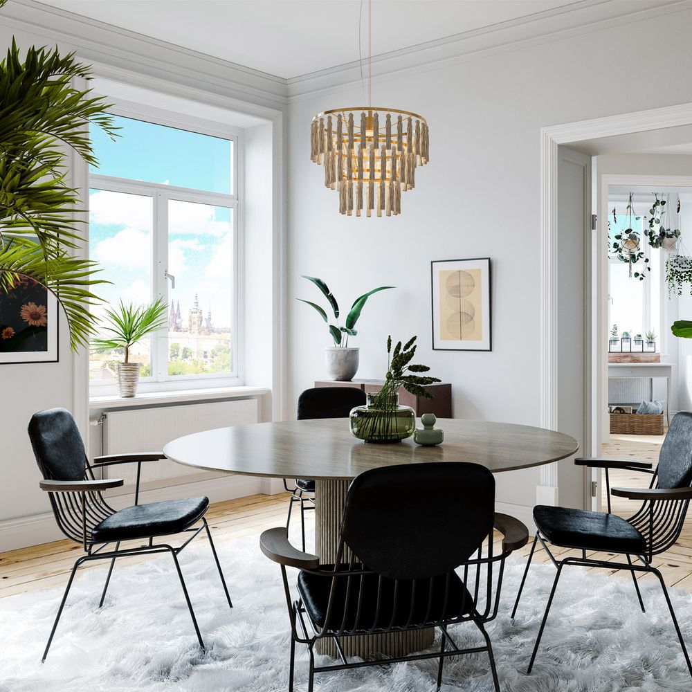 Chloe Pendelleuchte Ø 40cm in modernem Esszimmer mit stilvollem Tisch und Stühlen