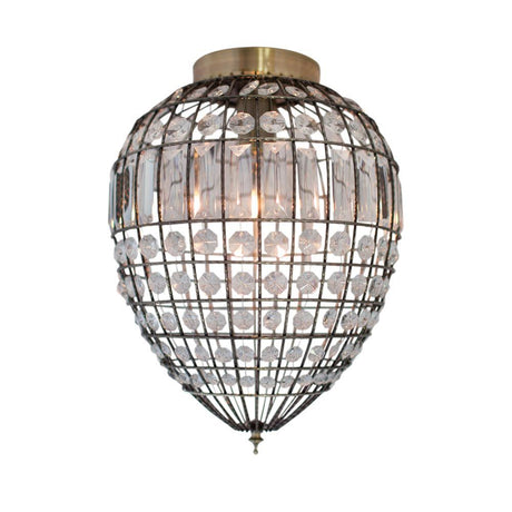 Lampada da soffitto Amadeus Ø 30 cm Antik con prismi in vetro e metallo antico per una luce accogliente.