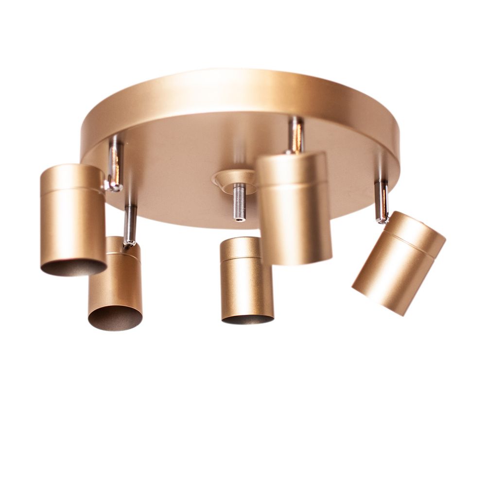 Deckenspot Correct 5-flg. goldfarbener Deckenstrahler mit ausrichtbaren Köpfen für Flur und Schlafzimmer.
