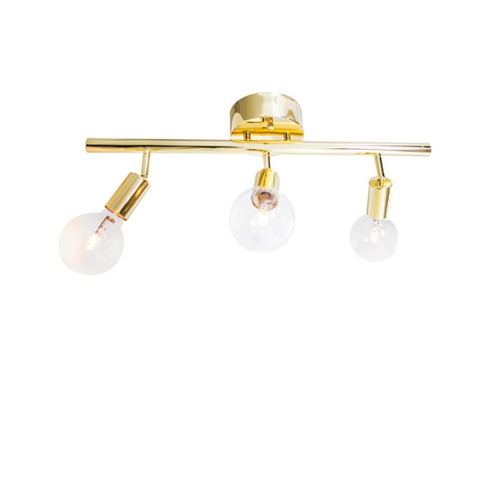 Row takspotlight 3-lys i moderne design med gullfarget overflate og justerbare spots.