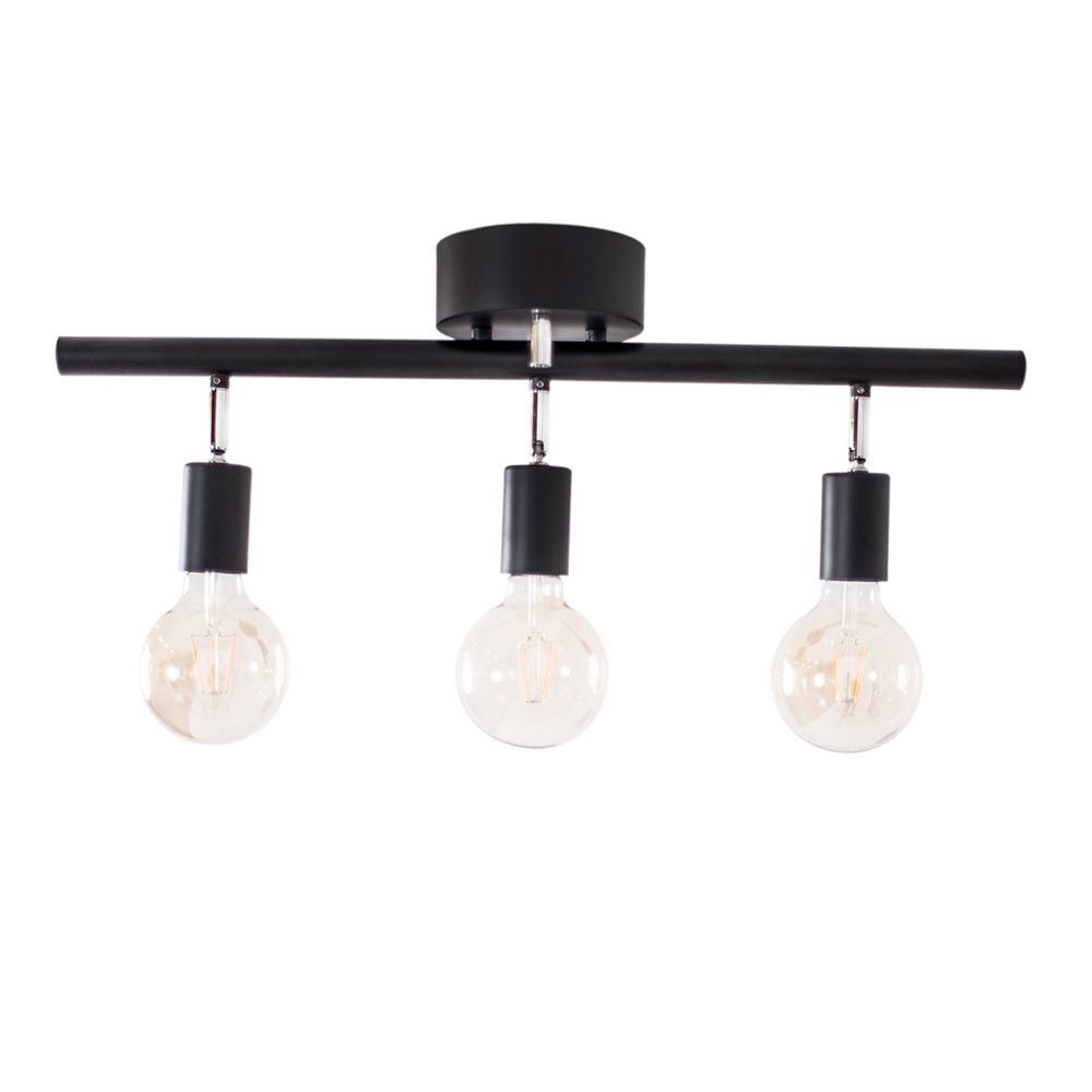 Row takspotlight 3-lys med justerbare spots og moderne, svart design.