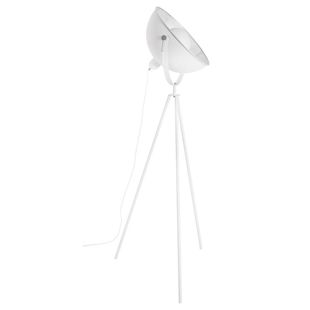 Trefot gulvlampe Captain Mini i hvit med moderne design og effektfullt lysbilde.