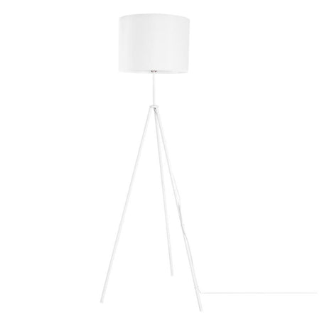 Candeeiro de pé tripé Rina 145 cm em branco com design clássico sobre três pés.