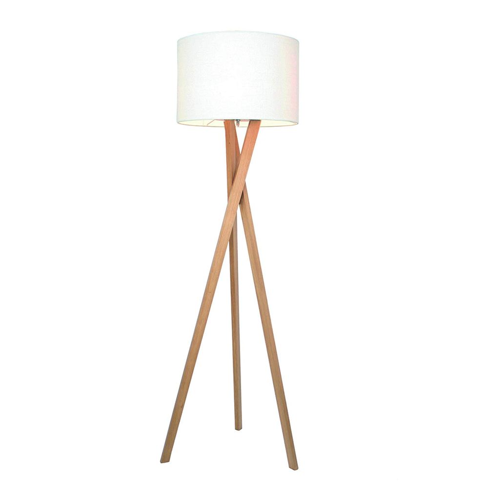 Trepot gulvlampe Vega 160 cm eik med hvit lampeskjerm og stativ i lyst eiketre.