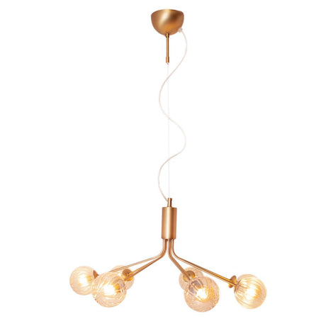Lampada a sospensione Galax a 7 luci con struttura in oro opaco e paralumi in vetro per un design esclusivo.