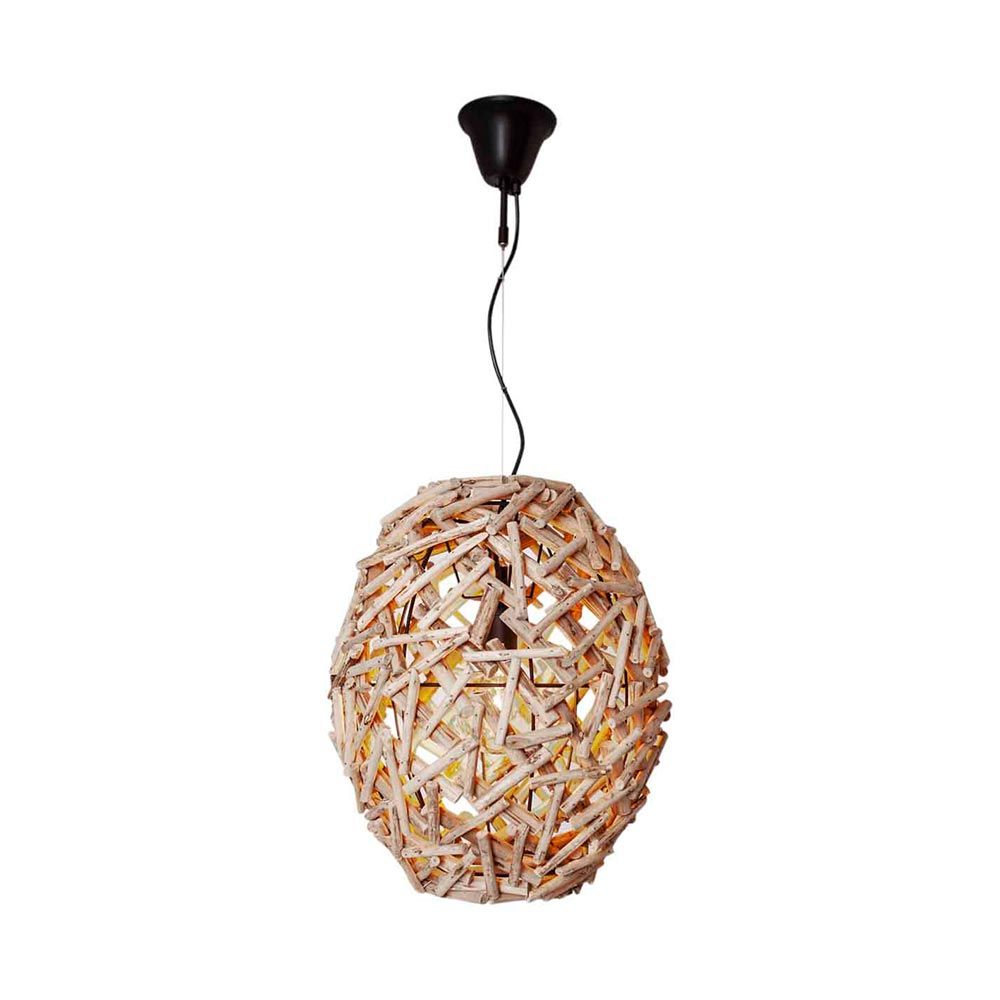 Hängelampe Cono aus Eukalyptusbaumholz, handgefertigt, mit einzigartigem Design und natürlichen Farben, Ø 38cm.