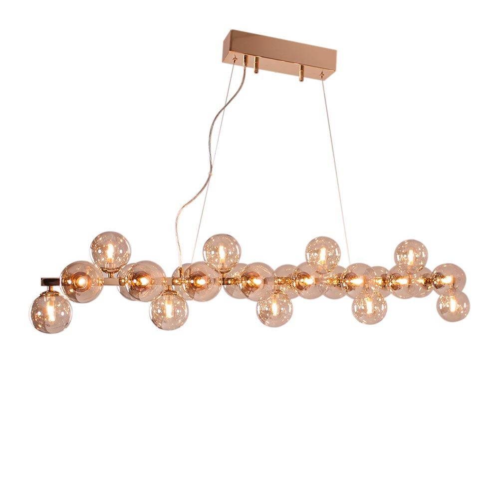 Pendellampe Splendor Bar 124 cm med 24 glaskuler til spisestuer og konferanserom.