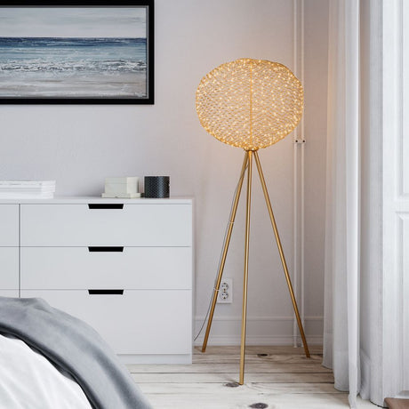 Modern Hayden LED floor lamp with hand-crafted metal mesh in a stylish interior.