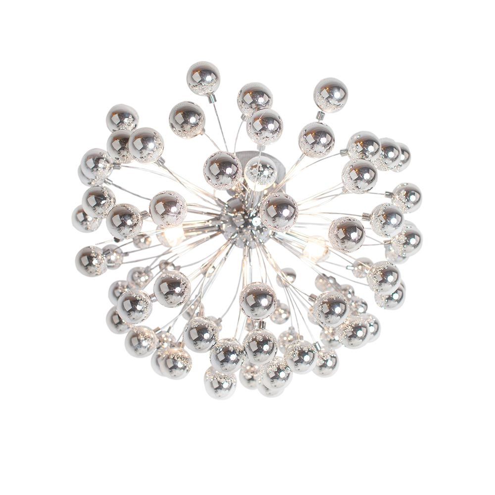 LED-taklampe Carroll Ø 58 cm krom med forkrommede akrylkuler og dimbart lys.
