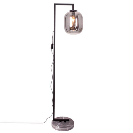 Floor lamp Leola smoked glass shade with marbled base and smoked glass shade in modern design.