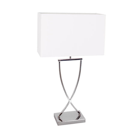 Lampada da tavolo Omega 69 cm in elegante design con paralume bianco e base cromata.