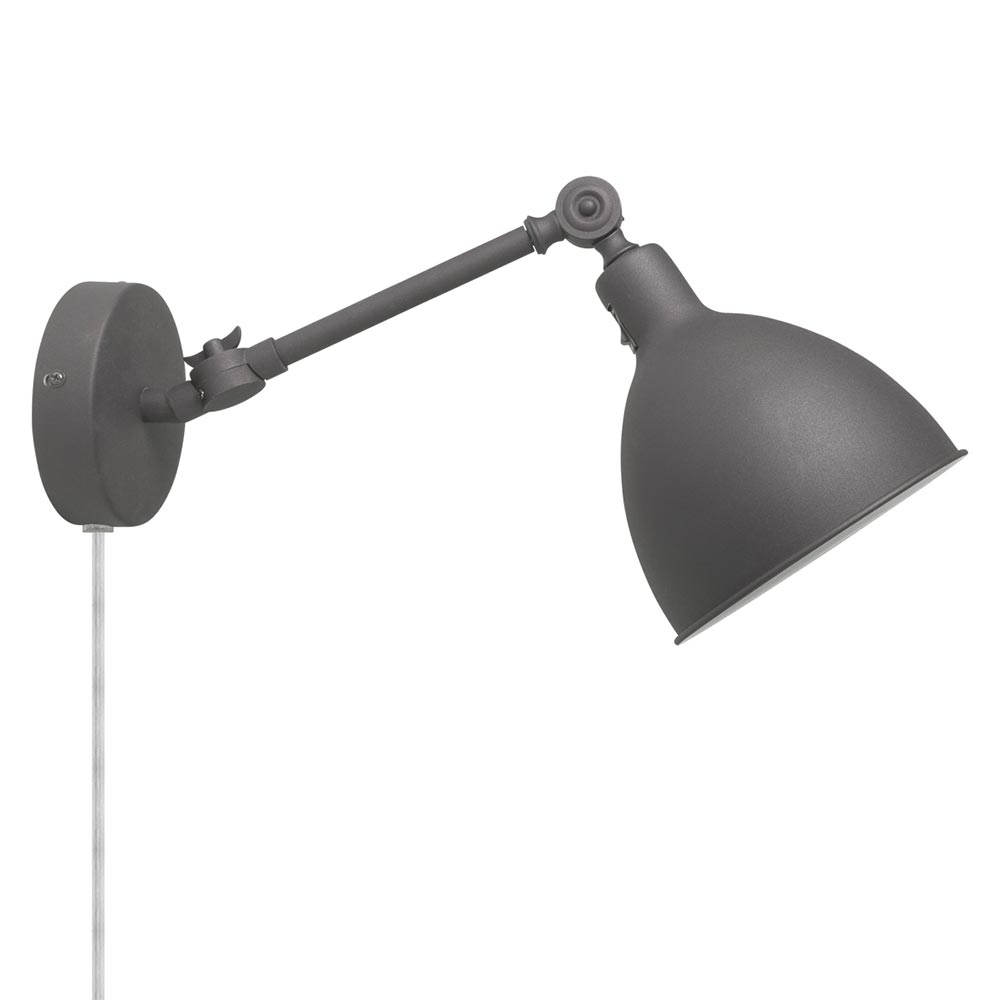Vegglampe Bazar Mini Grå montert på vegg, ideell for soverom og kjøkken, med justerbart hode.