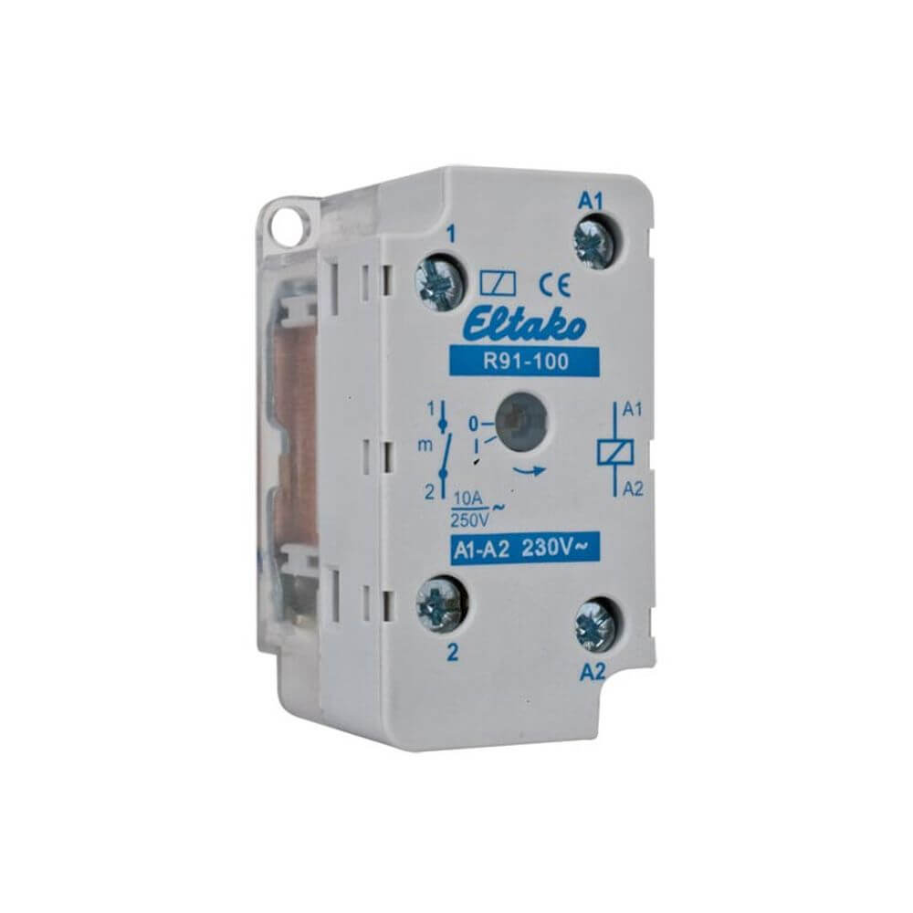 Eltako R91-100 Relais für 230V Anwendung, elektromagnetisches Schaltgerät mit Aufputz-Montage.