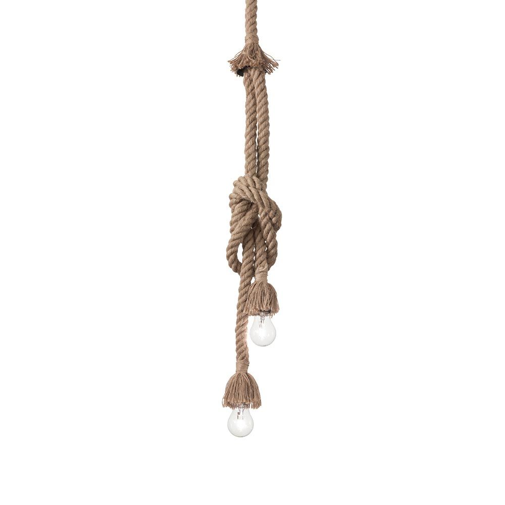 Suspension en corde de chanvre double marron avec corde en chanvre naturel et deux ampoules