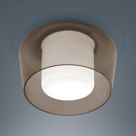 Plafonnier en verre Canio Ø 26 cm ambré avec verre opale dépoli blanc et abat-jour grisâtre.