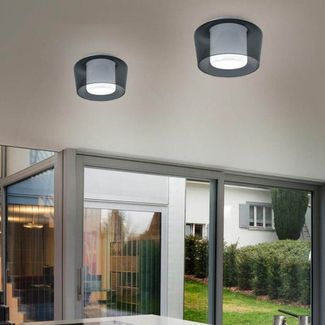 Canio Glas Deckenleuchte Ø 26cm Rauchglas, moderne Deckenbeleuchtung mit mattiertem Opalglas und grauem Leuchtenschirm.
