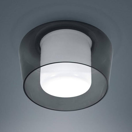 Canio Glas Deckenleuchte Ø 26cm Rauchglas mit weiß mattiertem Opalglas und moderner Graufärbung.