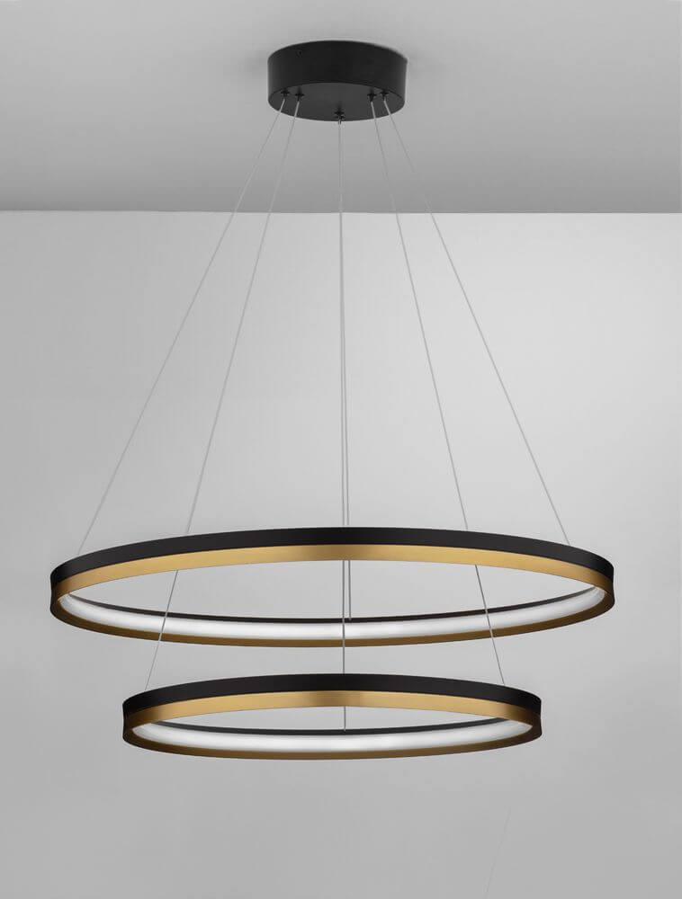 Cantria LED Pendelleuchte 2-flammig Ø 80cm 3000K Schwarz, Gold in modernem Design mit harmonischer Beleuchtung.