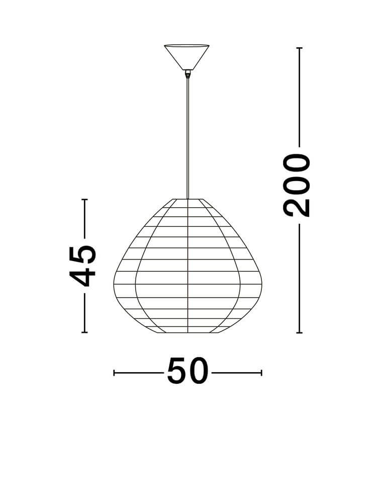 Produktansicht der Capa Pendelleuchte E27 Schwarz mit Abmessungen 50 cm Durchmesser und 200 cm Höhe.