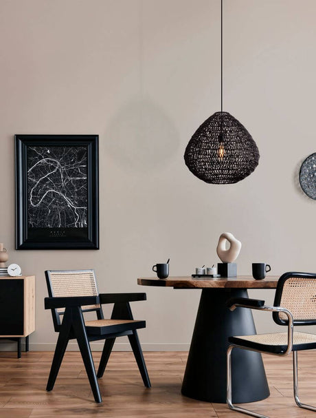 Capa Pendelleuchte E27 Schwarz, schwarze Ethno-Pendelleuchte für Esszimmer und Wohnzimmer, gemütliches Design