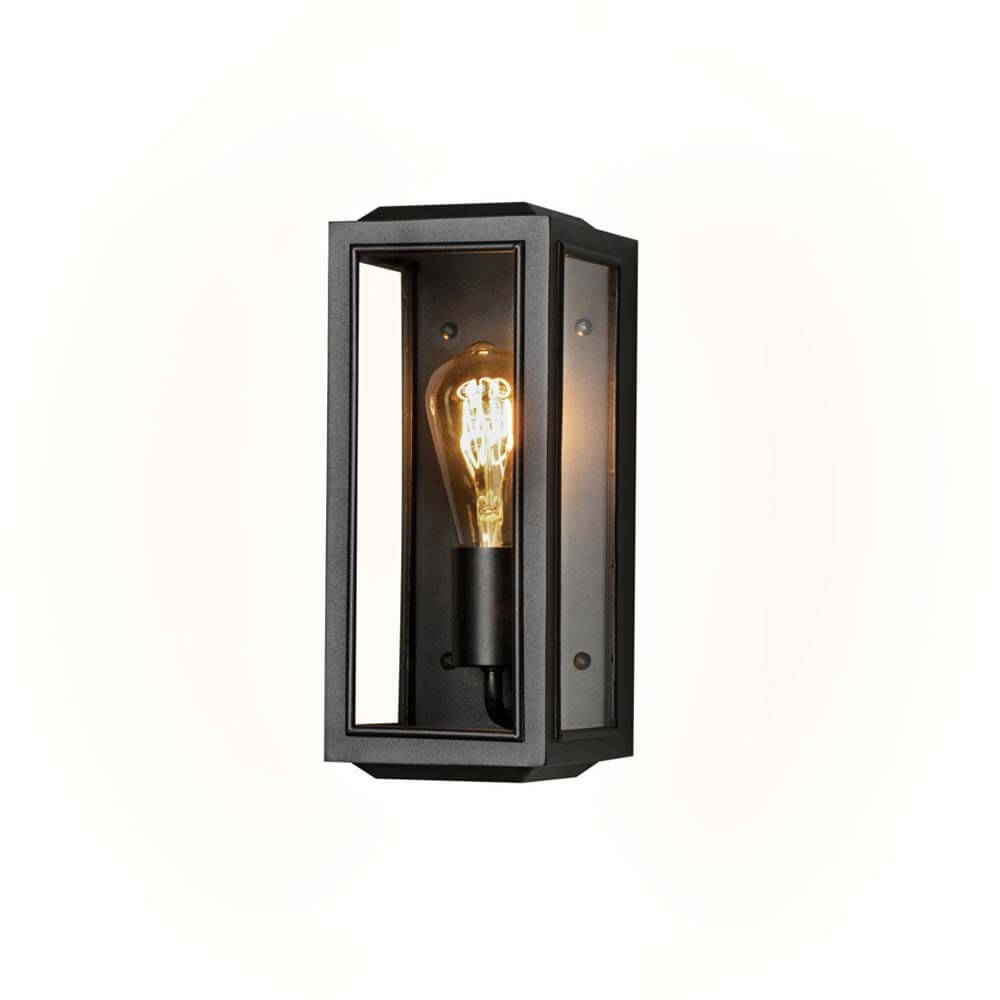 Außen Wandleuchte Carpi im Vintage-Look IP44 in schwarz mit Glühbirne, ideal für den Außenbereich.