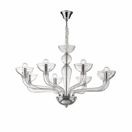 Casanova hand-blown glass chandelier 90cm chrome, clear with metal details and clear glass spheres.