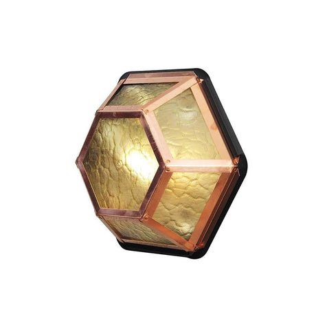 Castor Buiten Wand- & Plafondlamp Koper, rokerig acrylglas in unieke hexagonale vorm.