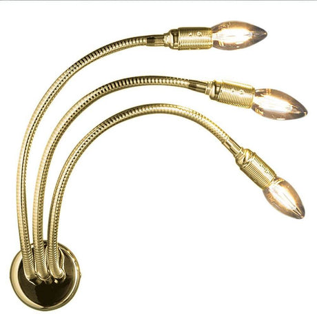 Catellani & Smith Turciù 3 LED Wandlampe Flex mit flexiblen Armen und drei Lichtquellen in goldener Ausführung.
