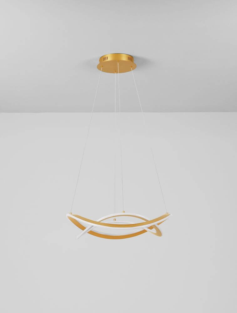Celestia LED Pendelleuchte 2-flammig Ø 60cm 3000K in modernem Design mit goldenen und weißen Akzenten.