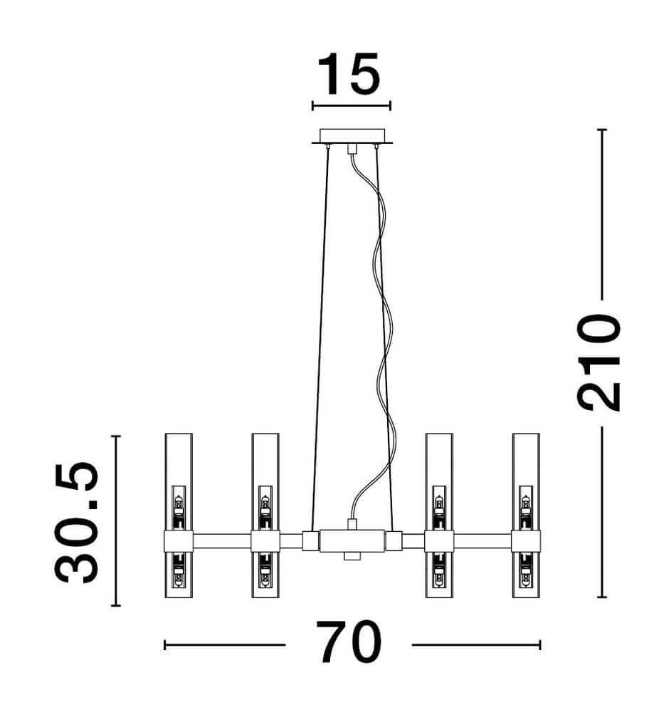 Century Pendelleuchte 12-flammig Ø 70cm Schwarz, Transparent - technische Zeichnung mit Abmessungen