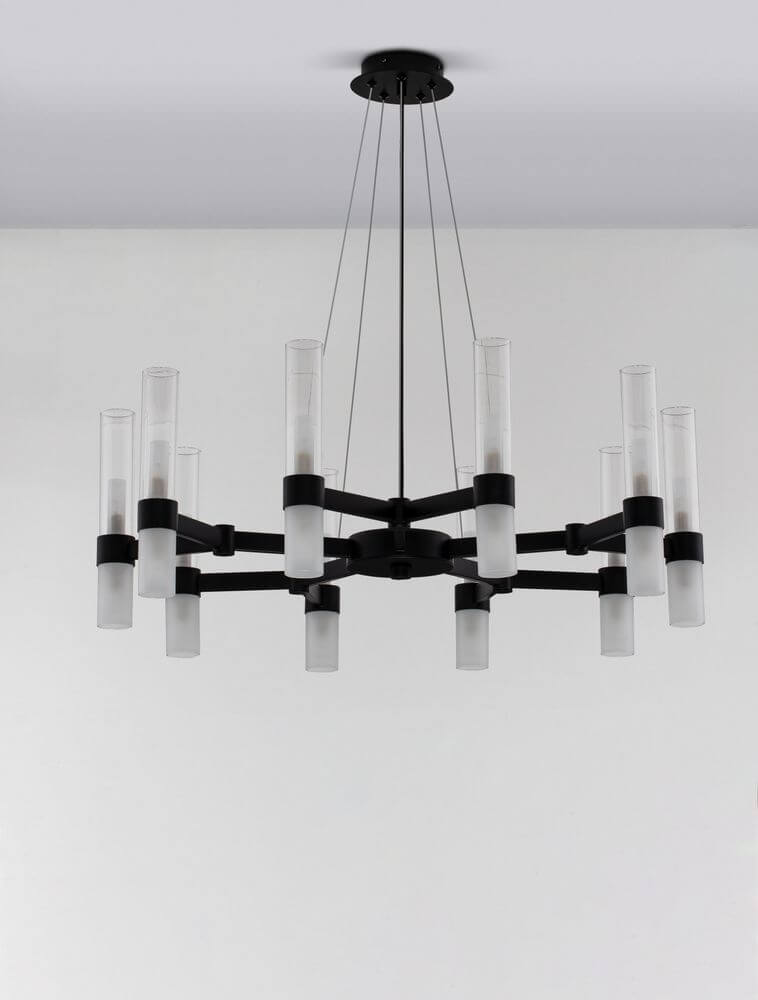 Century Pendelleuchte 20-flammig Ø 85cm Schwarz, Transparent – moderne Hängelampe mit geometrischem Design.