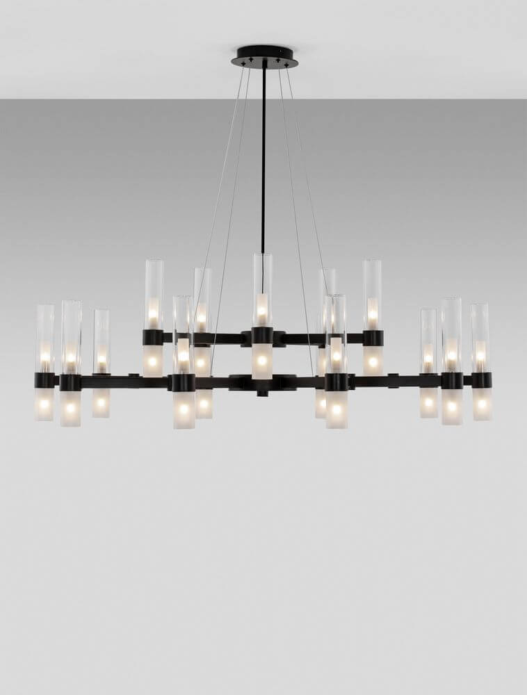 Century Pendelleuchte 30-flammig Ø 120cm Schwarz, Transparent - modernes geometrisches Design mit glamourösem Flair.