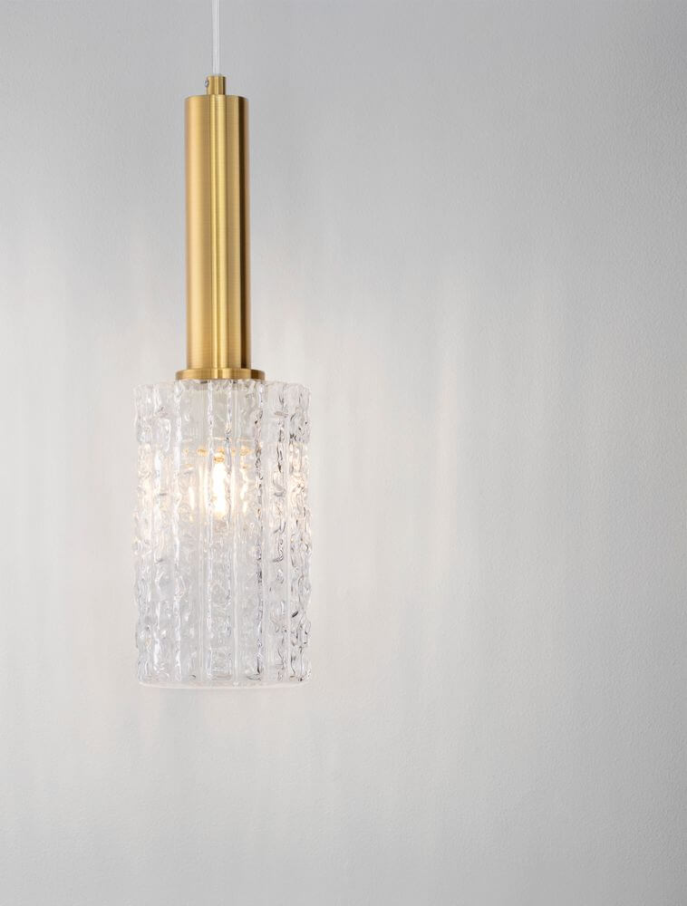 Certa Pendelleuchte Ø 12,5cm Gold mit klarem Glasschirm für elegantes Art déco Flair.