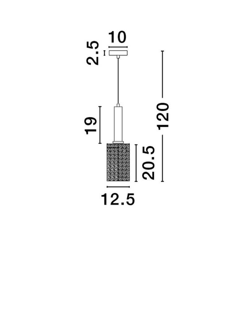 Certa Pendelleuchte Ø 12,5cm Gold technische Zeichnung mit Abmessungen von 12,5 cm und 20,5 cm.