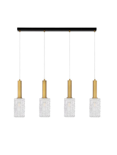 Certa 4-light pendant light Black, Gold with transparent glass cylinders and delicate aluminium tubes.