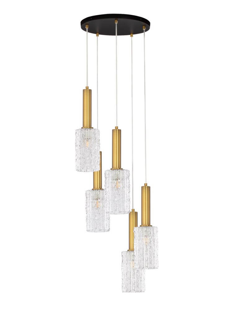 Certa Pendelleuchte 5-flammig Ø 35cm Schwarz, Gold mit klarem Glas für elegantes Interieur.