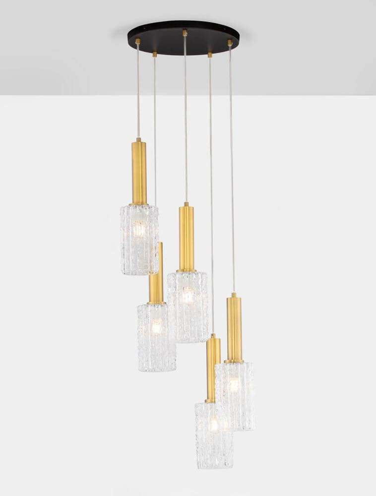 Certa Pendelleuchte 5-flammig Ø 35cm Schwarz, Gold mit Klarglas-Schirmen und elegantem Design