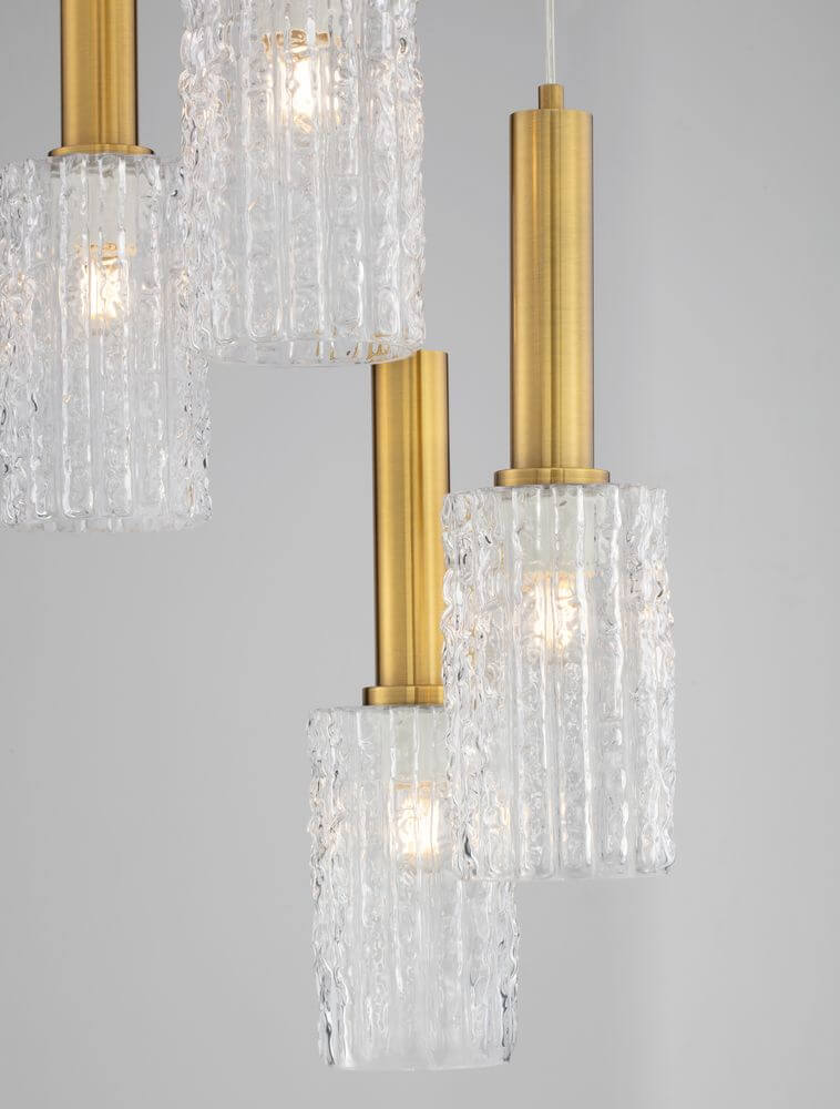 Certa Pendelleuchte 5-flammig Ø 35cm Schwarz, Gold mit klarem Glas und goldenen Akzenten