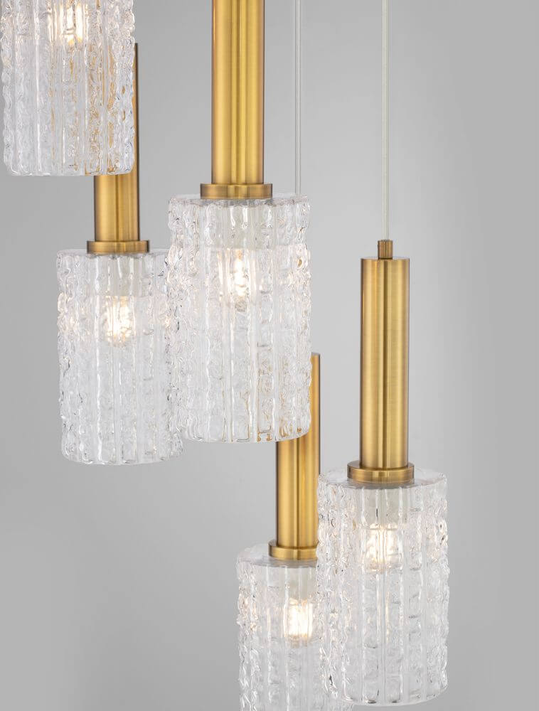Certa Pendelleuchte 5-flammig Ø 35cm Schwarz, Gold mit Klarglasschirmen und goldenen Akzenten