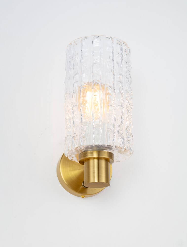 Certa Wandleuchte Gold mit Klarglas-Schirm und goldener Wandhalterung für elegantem Art déco Stil.
