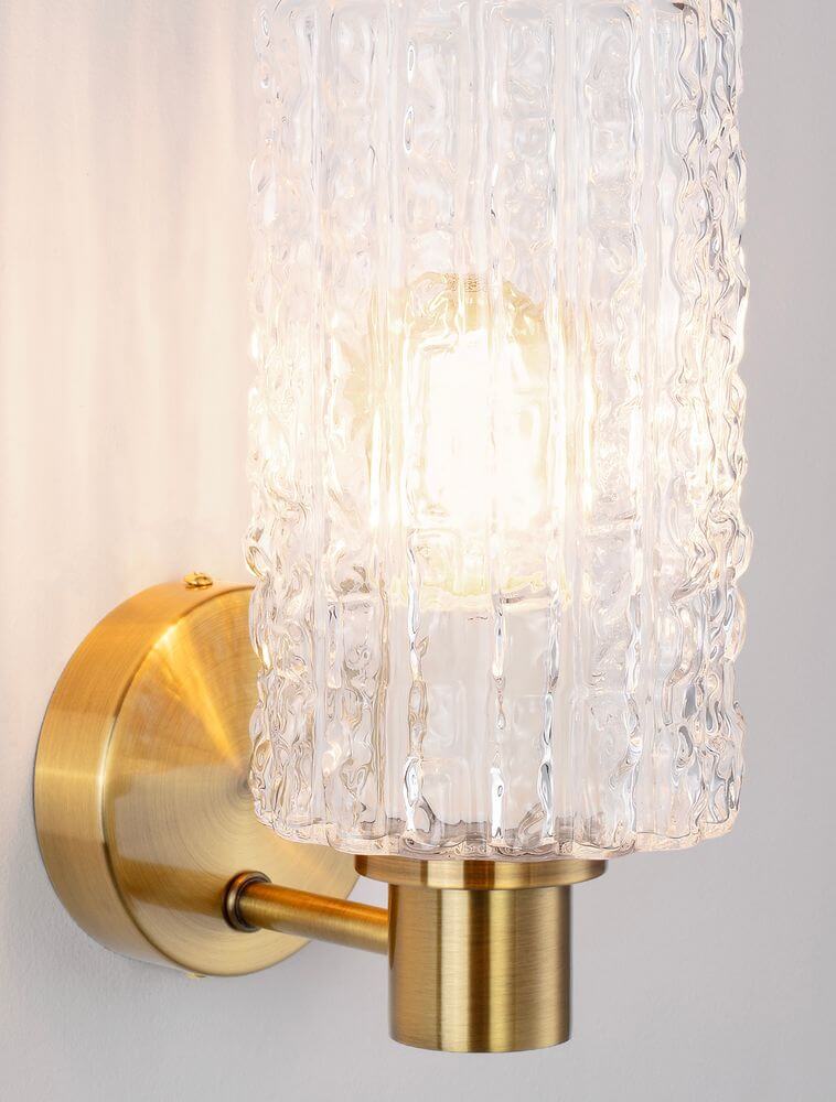 Certa Wandleuchte Gold mit klarem Glasschirm und vergoldeter Wandhalterung für elegantes Art-déco-Interieur.