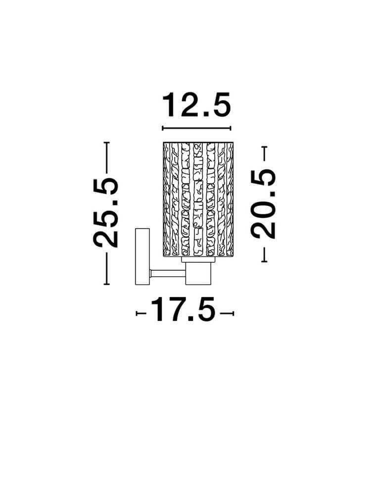 Abmessungen der Certa Wandleuchte Gold von Nova Luce: 12,5 cm Durchmesser, 20,5 cm Höhe, 17,5 cm Wandabstand.