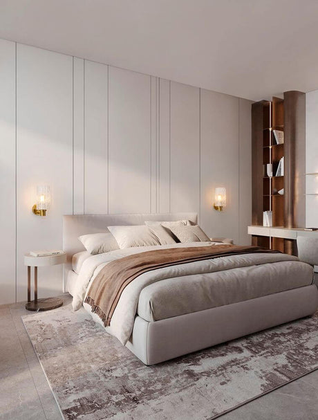 Certa wall light gold in a modern bedroom with elegant design and harmonious colour scheme.
