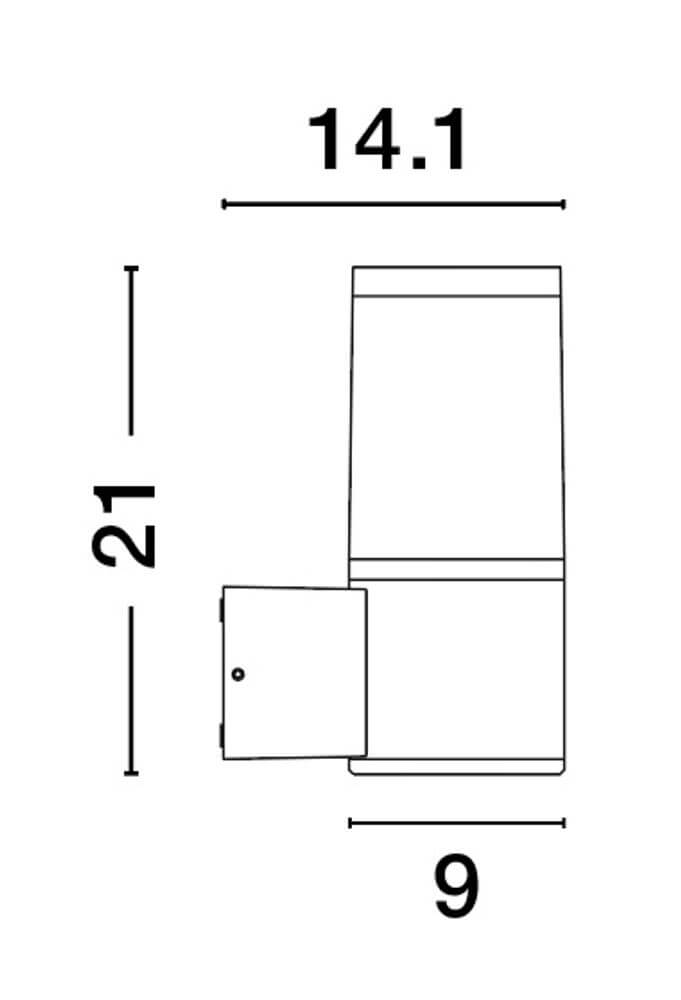 Technische Zeichnung der Cetera Außensockelleuchte Schwarz IP54 mit Maßen.
