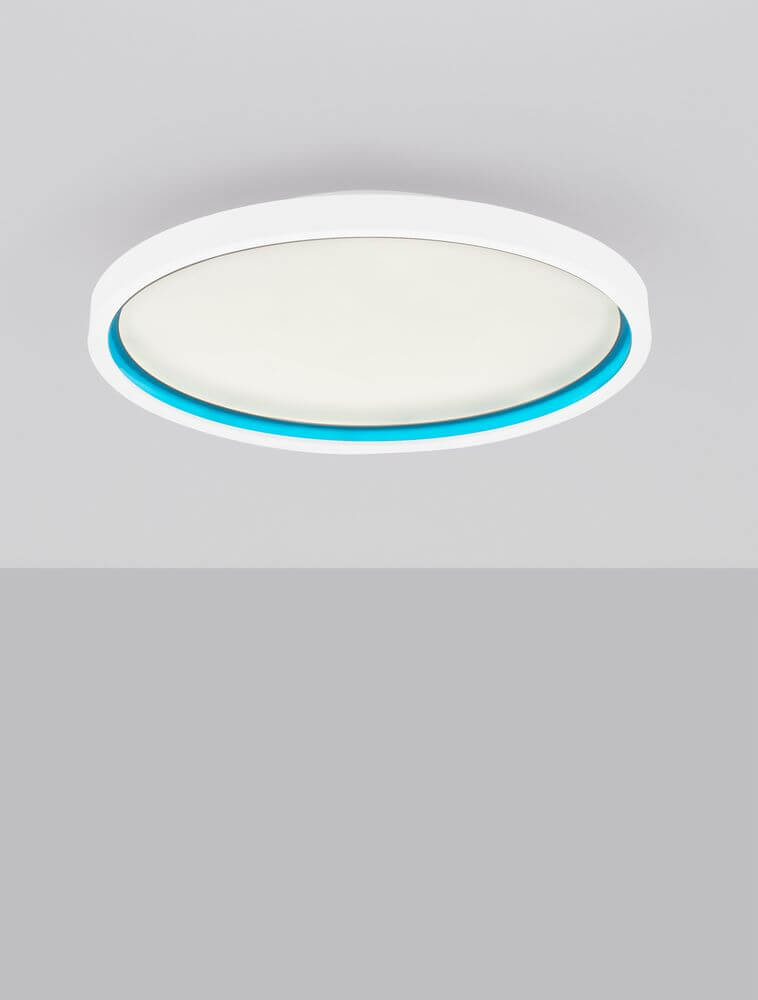Chet LED Deckenleuchte 2-flammig 2700 5000K Weiß, moderne Zimmerbeleuchtung mit blauem Rand.
