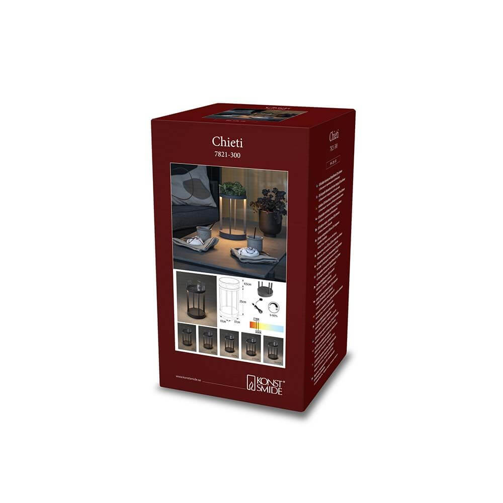 Chieti LED Akku Laterne IP54 Verpackung mit verschiedenen Designs und Farben.