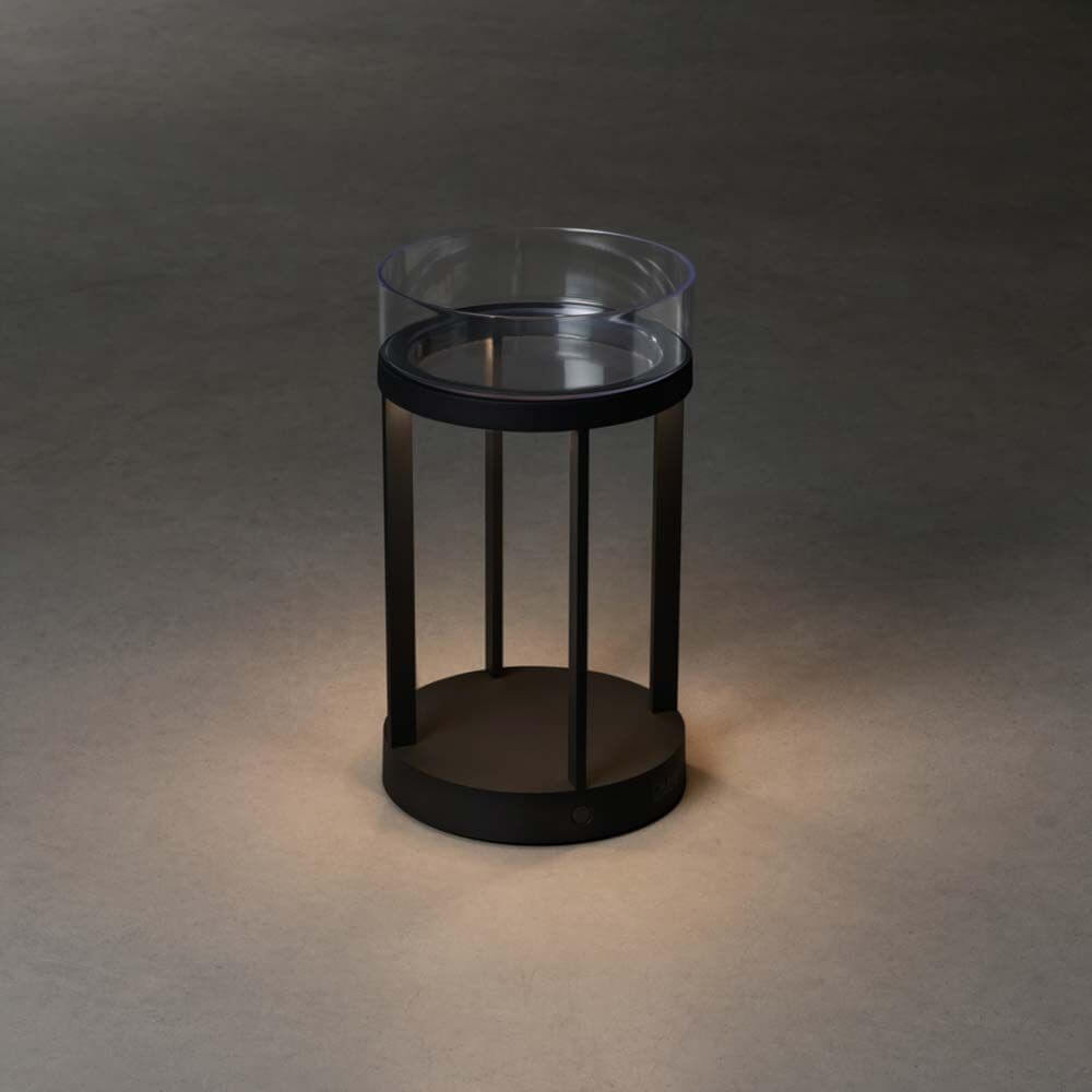 Chieti LED Akku Laterne IP54 in Schwarz, dimmbar mit 2700 und 3000 Kelvin, stylische Akkuleuchte.
